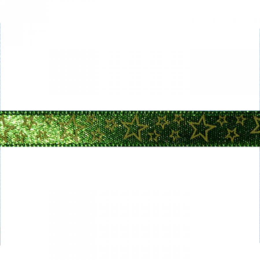 Foto de Cinta de satén doble faz estrellas verde musgo 10mm