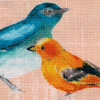 Miniatura de foto de Algodón gris estampado pájaros multicolor