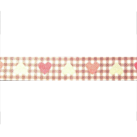 Miniatura de foto de Cinta doble espiga corazones rosa y beige - 20mm