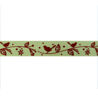 Miniatura de foto de Cinta decorativa crema con ramas y pájaros rojos, 15mm