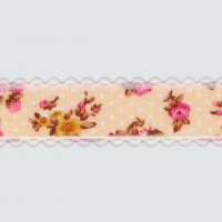 Miniatura de foto de Cinta gros-grain marfil con borde, flores rosas y amarillas 25mm