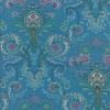 Miniatura de foto de Tela algodón estampado flores & pavo real azul