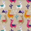 Miniatura de foto de Algodón beige con animales, cáctus y pirámides multicolor