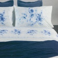 Miniatura de foto de Juego de sábanas flores azules para cama de 135cm