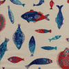 Miniatura de foto de Loneta gris estampada peces azules y rojos