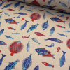 Miniatura de foto de Loneta gris estampada peces azules y rojos