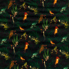 Miniatura de foto de Popelín estampado digital pájaros y ramas exóticas fondo negro