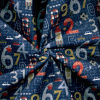 Miniatura de foto de Popelín estampado números multicolor fondo azul marino