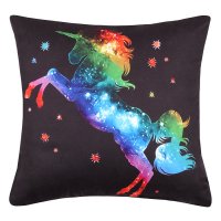 Miniatura de foto de Cojín negro, unicornio multicolor 40x40