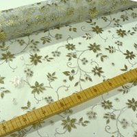 Miniatura de foto de Tul flor glitter blanco- dorado