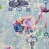 Miniatura de foto de Viscosa estampada flores y llaves azul, rosa, verde, blanco