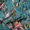 Miniatura de foto de Satén elastán estampado tropical fondo azul