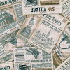 Miniatura de foto de Patchwork periódicos, ciudades,  noticias gris y beige