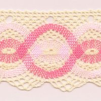 Miniatura de foto de Puntilla bolillo beige y rosa