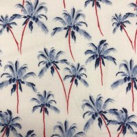 Miniatura de foto de Popelín estampado digital blanco palmeras azules