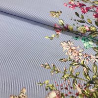 Miniatura de foto de Popelín rayas azules estampado flores