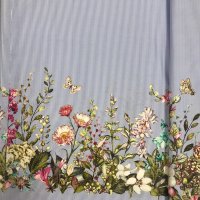 Miniatura de foto de Popelín rayas azules estampado flores