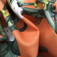 Miniatura de foto de Loneta half panama estampado hojas fondo naranja