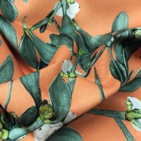 Miniatura de foto de Loneta half panama estampado hojas fondo naranja