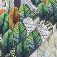 Miniatura de foto de Loneta estampado hojas acuarela multicolor