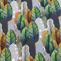 Miniatura de foto de Loneta estampado hojas acuarela multicolor