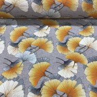 Miniatura de foto de Loneta estampado hojas de ginkgo naranja