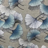 Miniatura de foto de Loneta estampado hojas de ginkgo azul