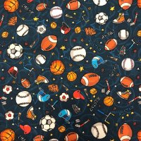 Miniatura de foto de Popelín estampado pelotas y deportes marino