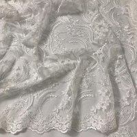 Miniatura de foto de Encaje de tul bordado rebrode blanco