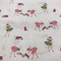 Miniatura de foto de Popelín estampado niñas jugando con gato rosa y verde