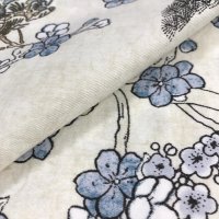 Miniatura de foto de Loneta sarga estampado flores oriental beige azul