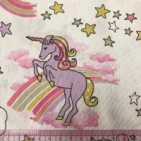 Miniatura de foto de Loneta estampado unicornio lila, rosa y verde