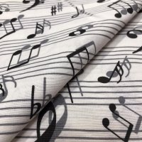 Miniatura de foto de Loneta estampado notas musicales blanco y negro