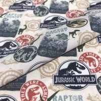 Miniatura de foto de Popelín estampado Jurassic World sellos
