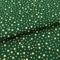 Miniatura de foto de Popelín estampado Navidad estrellas doradas verde
