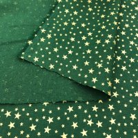 Miniatura de foto de Popelín estampado Navidad estrellas doradas verde