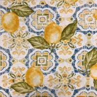 Miniatura de foto de Loneta estampada limones y azulejos azul