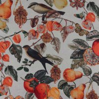 Miniatura de foto de Loneta half panama digital frutas y pájaros