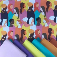 Miniatura de foto de Half panamá digital siluetas mujeres multicolor