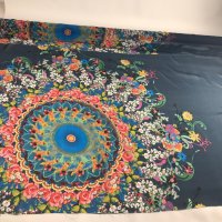 Miniatura de foto de Gasa azul estampado flores, panel 148x80cm
