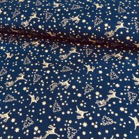 Miniatura de foto de Popelín Navidad renos y estrellas azul