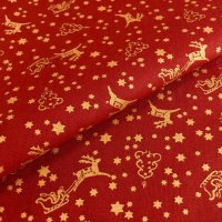 Miniatura de foto de Popelín Navidad renos y estrellas rojo