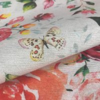 Miniatura de foto de Loneta estampada rosas y mariposas multicolor