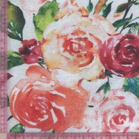 Miniatura de foto de Loneta estampada rosas y mariposas multicolor