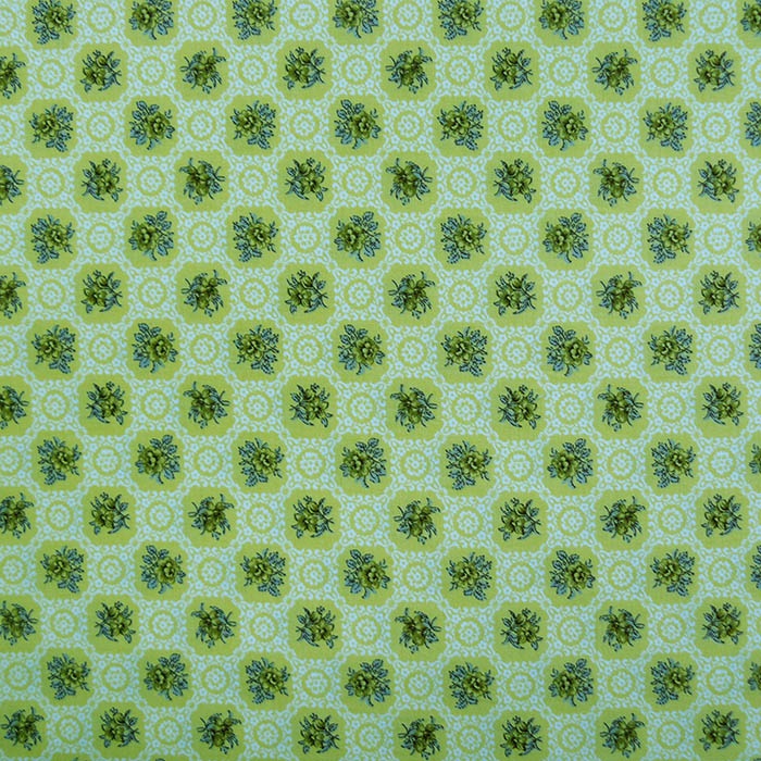 Foto de Algodón estampado patchwork flores pequeñas verde