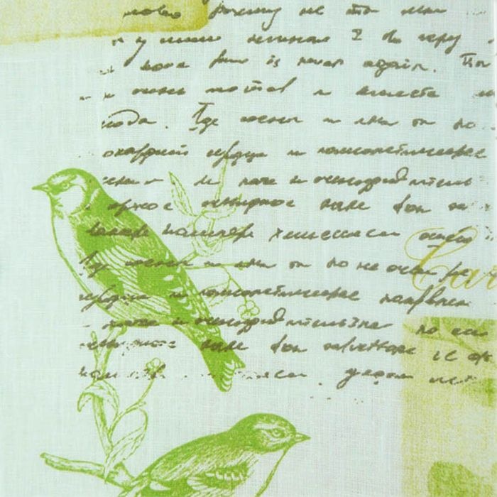 Tela lino estampado manuscrito flores y pájaros
