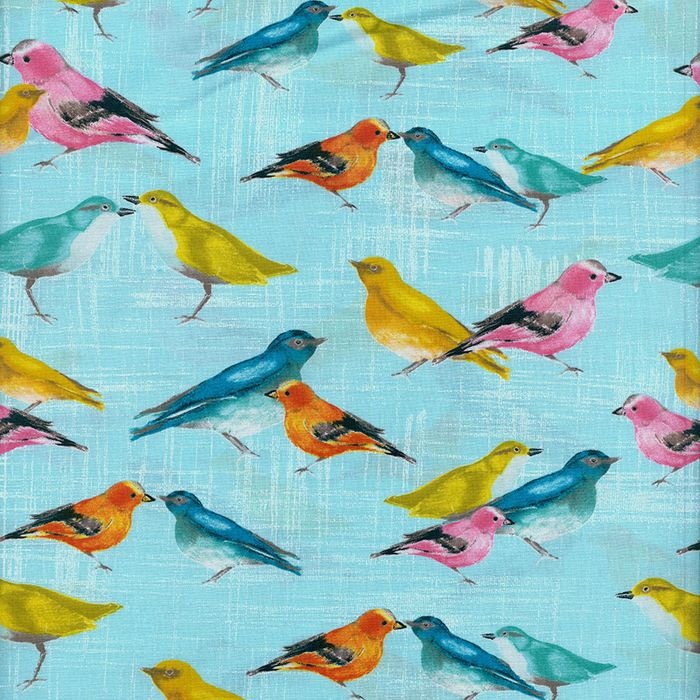 Foto de Algodón estampado azul pájaros multicolor