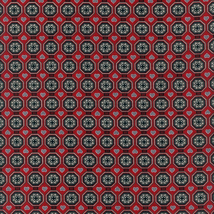 Foto de Tela algodón estampado geométrico rojo y gris