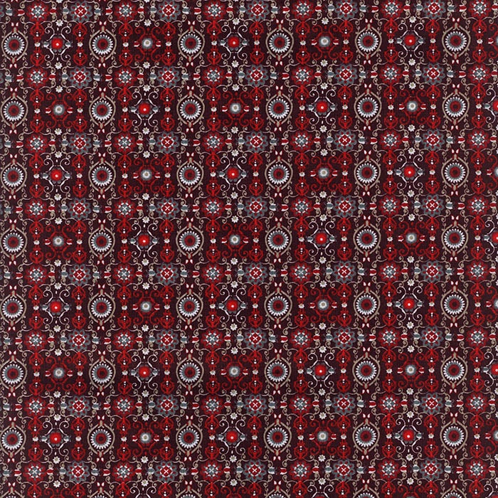 Foto de Tela algodón estampado geométrico rojo y negro