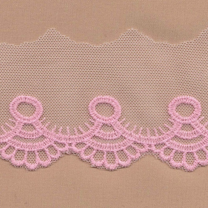 puntilla bordada algodón / nylon rosa